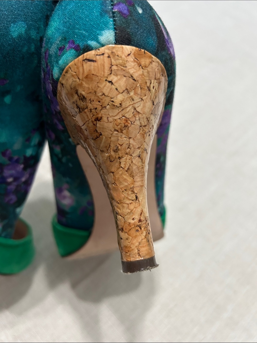 Plenty by Tracy Reese Hayden Floral Pump Emerald Green Suede Retro Cork Heel 38 - Picture 11 of 13